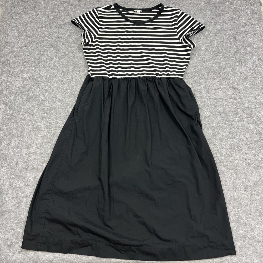 J CREW Dress Womens XL Black Striped Fit & Flare Midi Cotton Jersey Pockets